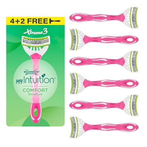 Wilkinson Sword myIntuition Xtreme 3 Comfort Sensitive rasoi da donna monouso, confezione da 4 rasoi per pelli sensibili da donna e 2 rasoi omaggio