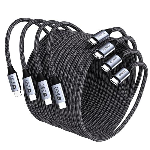 BENFEI Cavo USB C USB C 60W [4Pezzi 2x1M+2x2M], Cavo USB Type-C Ricarica Rapida, New Nylon Cavo Tipo C Caricabatterie Cellulare per iPhone 15/15 Pro/15 Plus/15 Pro Max iPad Mini MacBook Galaxy S23