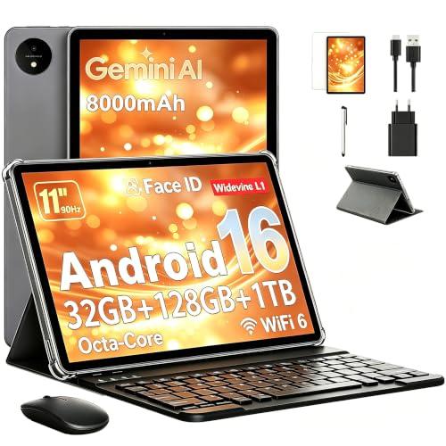 Tablet 11 Pollici con Gemini AI, Tablet Android 16 con Cover, Mouse & Tastiera, Octa-Core, 32 GB RAM + 128 GB ROM + 1 TB TF, 1920x1200 Display HD, 90 Hz, Fotocamera Doppia 8MP + 16MP, 8000mAh (Grigio)