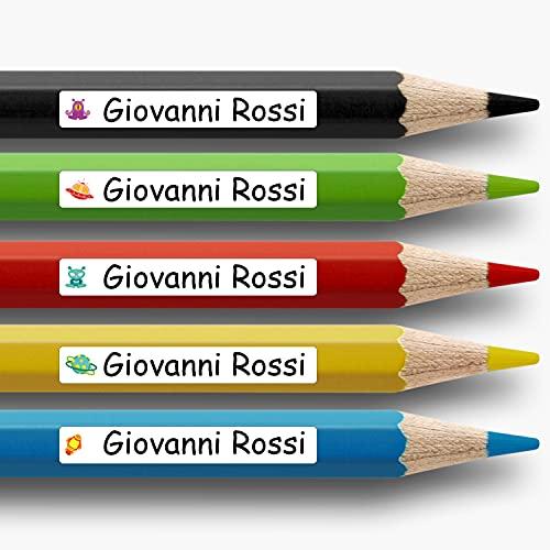 112 Adesivi personalizzati per la marcatura di oggetti, matite, penne, etc. in varie dimensioni e forme