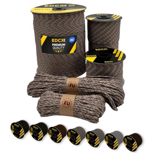 EdcX Paracord 4mm, 20+ Colori Militari (15m, 30m, 50m, 100m, 300m) | Ideale per Campeggio, Sopravvivenza, attività all'aperto | Corda 100% Nylon 4 mm | Corda Tattica 550 Tipo III (Desert Camo, 15 m)