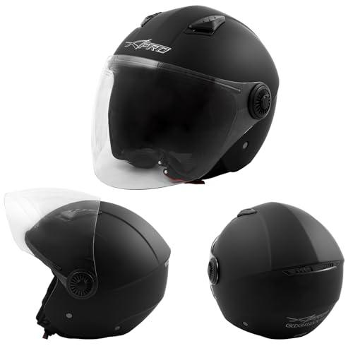 A-Pro Casco Jet Visiera Lunga Scooter Moto Quad Omologato ECE 22-06 Nero OPACO L