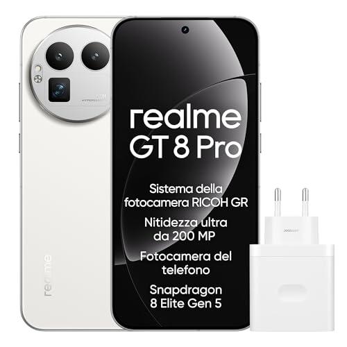 realme GT 8 Pro Smartphone 12GB+256GB, Sistema della fotocamera RICOH GR, Nitidezza ultra da 200 MP Fotocamera del telefono, Snapdragon 8 Elite Gen 5, Batteria da 7.000 mAh, Bianco(con adattatore)