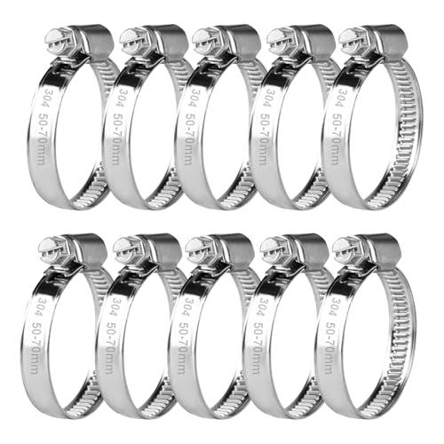 10 Pz Fascette Stringitubo Inox, Fascette Metalliche, Fascette Stringitubo in Acciaio Inox Regolabile 50-70 mm, Fascetta Metallica con Vite, Collare Stringitubo a Bullone per Tubo Acqua Auto Piscina
