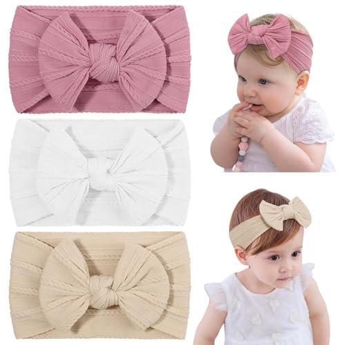 DiULi Fasce Bambina Neonata, 3 Pcs Fiocchi Fascia Capelli Bambina in Nylon Elasticizzato, Fascia Neonato Per Capelli, Morbido Copricapo Carino per Bambini Neonati, Adatto per 0-3 Anni, Serie B