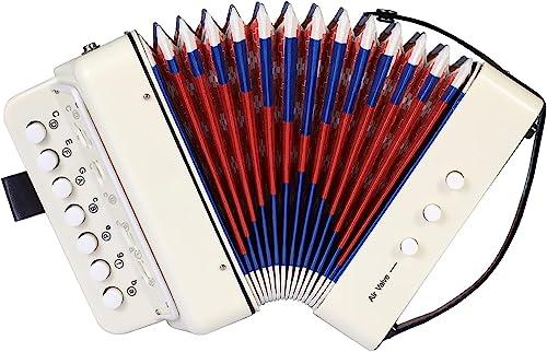 Fisarmonica per bambini, fisarmonica a 10 tasti, con cinghie, strumento musicale a fisarmonica, regalo per principianti, fisarmonica adulti e bambini dai 3 anni in su, colore bianco