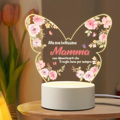 Coldbling Idee Regalo Festa Della Mamma Originale, Lampada Regali per Mamma Natale Compleanno da Figlia Figlio, Farfalla Luce Notturna in Acrilico