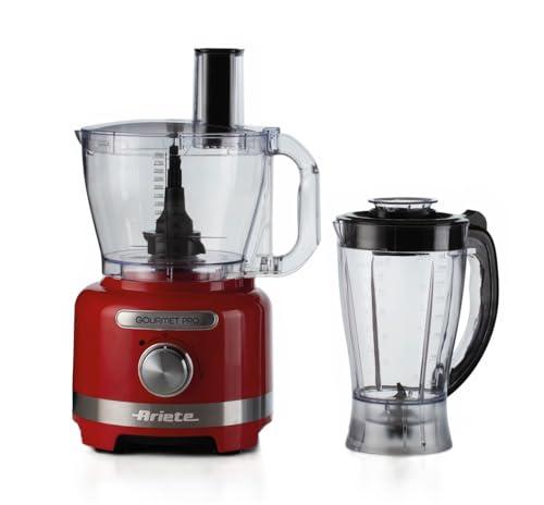 Ariete 1782 Gourmet Pro Moderna, Robot da cucina, Tritatutto 3L, Frullatore 2L, 2 velocità + Pulse, Set di lame + Disco in acciaio inox, Accessorio spremiagrumi, Rosso