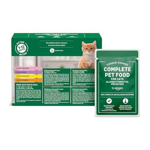 by Amazon Alimento completo per cuccioli di gatto, Selezione mista in gelatina, 1.2kg (12 sacchetti da 100g)
