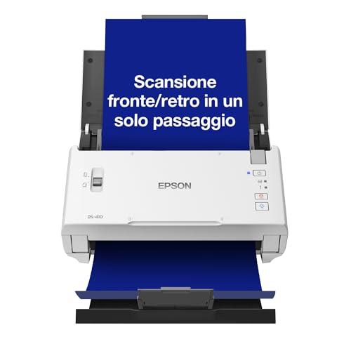 Epson Workforce DS-410 Scanner A4 Verticale, velocità 26 Pagine al Minuto in b/n e Colore con Alimentatore Automatico di Fogli da 50 Fogli, Free 3 Year Warranty – 3 Anni di Garanzia Gratuita