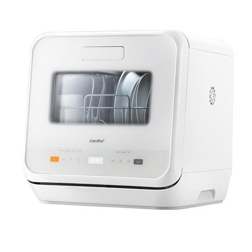 COMFEE' Mini Lavastoviglie CDWMTO201D(W) Piccola lavastoviglie da tavolo con serbatoio dell'acqua integrato da 5 l, lavaggio a vapore, stoccaggio ventilato, classe energetica D - Bianco