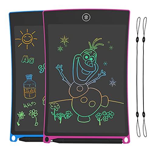 HOMESTEC 2 Pezzi Tavoletta Grafica LCD con Display Colorato 8,5 Pollici, Scrittura da Disegno Cancellabile con Scheda Elettronica e corda, Natale Compleanno Regalo per bambini 3 4 5 6 7 (Rosa+Blu)