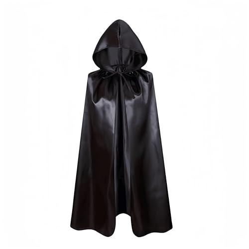 Proumhang Nero Mantello con Cappuccio per Bambini e Bambine Mantello con Cappuccio Mantello da Strega Mantello da Vampiro Mantello del Diavolo Halloween Masquerade Natale Cosplay 100cm