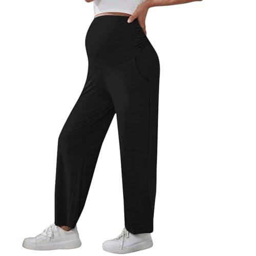 Pantaloni Premaman Donna Estivi Abbigliamento Premaman Estivo a Vita Alta,Pantaloni Maternity Casual Gamba Larga Pants Morbidi ed Elasticizzati Abbigliamento con Tasche per Gravidanza,Casa,Yoga
