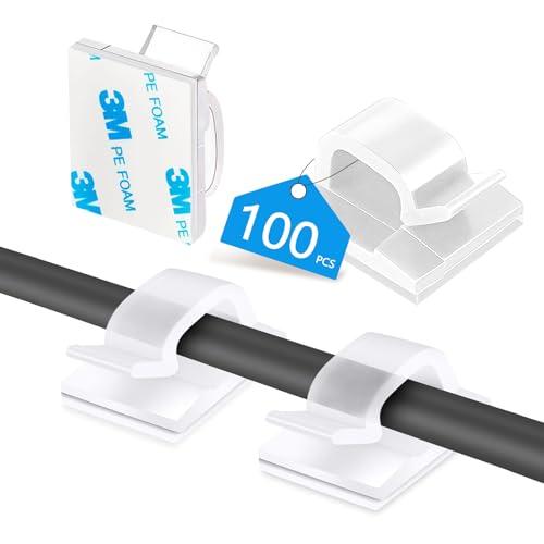 Abnii 100 supporti per cavi, per esterni, per interni ed esterni, autoadesivi, per gestione dei cavi, organizer per cavi, gancio per il fissaggio dei cavi, catena luminosa, grande 3 m, Transparent