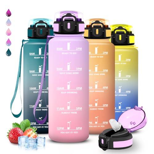 Borraccia 1,5 litri, Borraccia con Cannuccia, Senza Perdite, Water Bottle Palestra, Facile da Pulire, Bottiglia Graduata, Con Slogan Motivazionale, per Fitness, Campeggio, Escursionismo, Viaggio, Yoga