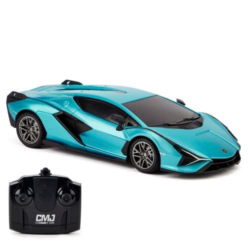 Scala 1:24 con licenza ufficiale RC Lamborghini Sián FKP 37, blu Lambo Sport giocattolo da corsa veicolo modello per ragazzi ragazze e adulti regalo