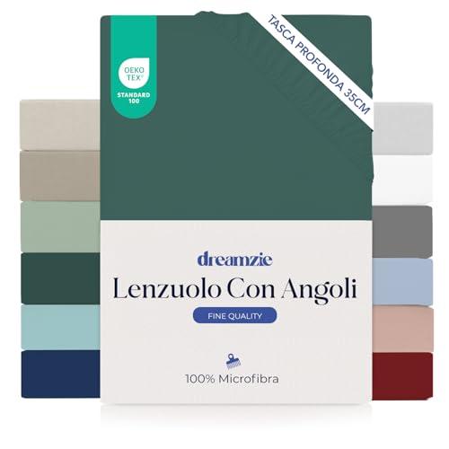 Dreamzie lenzuola con angoli Matrimoniale 180 x 200 cm - Angoli da 35 cm per Materassi Spessi - 100% Microfibra - Verde Petrolio, Certificato senza Prodotti Chimici (Oeko-TEX)