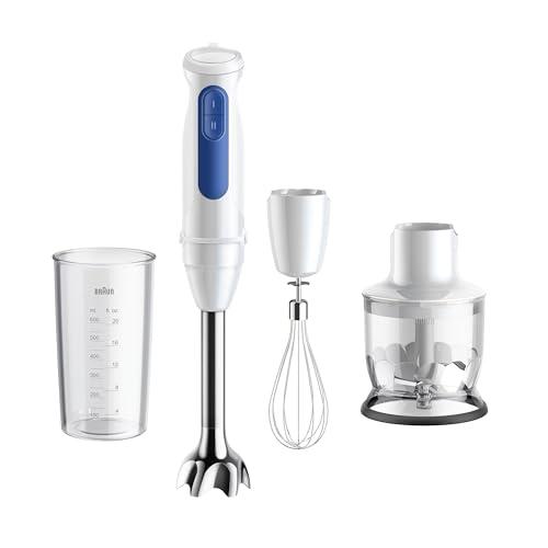 Braun MultiQuick 3 MQ30.202M Nuovo Modello Minipimer, Frullatore ad Immersione, 2 velocità, Tecnologia Tedesca, impugnatura ergonomica, Asta in acciaio, Bicchiere, Frusta e Tritatutto 350ml, Bianco