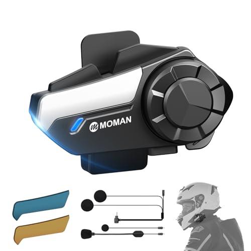 Moman H2S Interfono Moto - Multitasking Audio, Auricolare Casco Moto 1000M Sistema di Comunicazione Riduzione del Rumore Tripla Hi-Fi Stereo Condivisione Musica FM Vocale AI IPX6 Impermeabile, Singolo