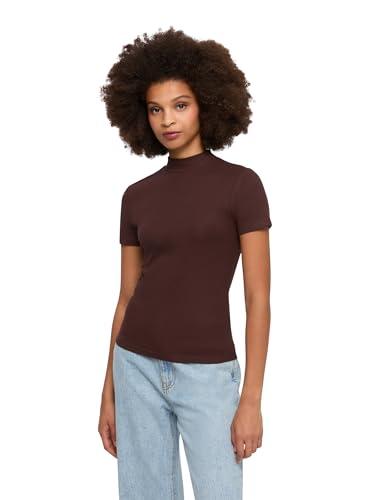 TERRANOVA T-Shirt Donna Lupetto a Costine, Maniche Corte, vestibilità Aderente, Tinta Unita – Basica e Versatile – Marrone Scuro – M
