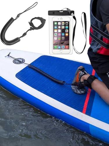 SUP Guinzaglio,Surf Guinzaglio,Guinzaglio da Surf,Guinzaglio Tavola da Surf,Laccio di Sicurezza da Surf,SUP Guinzaglio Nero,con Anello per i Piedi, con Tasca Impermeabile per Cellulare