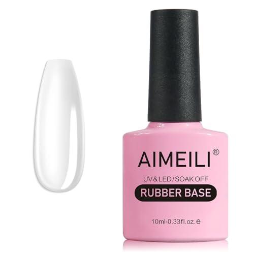 AIMEILI Clear Rubber Base Gel, Trasparente Semipermanente Smalto per Unghie, Elastic UV/LED Soak Off Nail Polish - Bello Denso e Autolivellante, 10ml