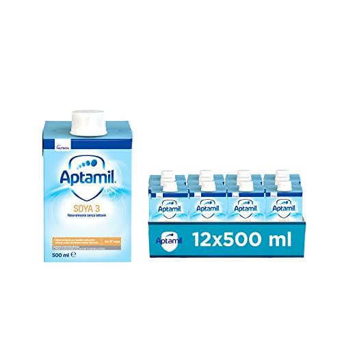 APTAMIL Soya 3 - Alimento Liquido per Bambini dal 12 mese compiuto, a Base di Proteine isolate di Soia, Senza Lattosio - (12 x 500 ml)