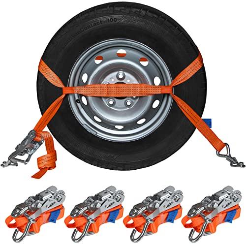 Set di 4 Cinghie di tensione per trasporto auto 2,9 m cinghia di ancoraggio per fissaggio ruota 50mm DIN EN 12195-2 2000 daN