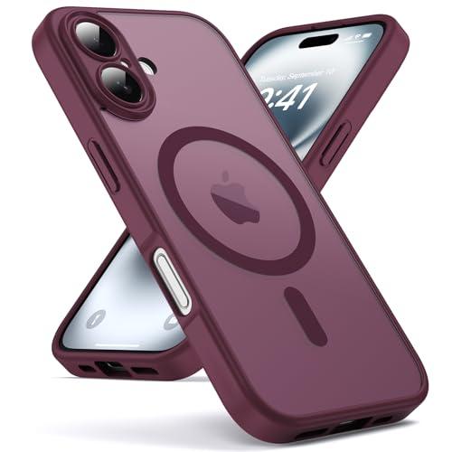 Oududianzi - Cover per iPhone 16 Compatibile con MagSafe, Custodia Traslucida Posteriore PC Silicone TPU Bumper, Protezione Della Fotocamera, Cover Militare Antiurto Anti-Impronte - Bordeaux