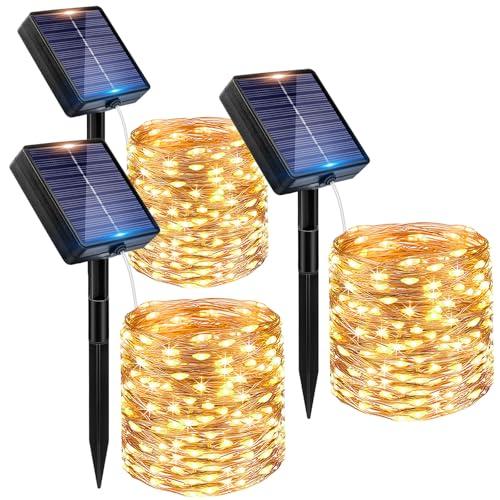 Peasur 3 Pacchi Luci Solari Esterno, 3 x 12M 120LED Catena Luminosa Esterno Solare, Impermeabile Lucine Esterno Energia Solare Filo di Rame Luce Decor Per Giardino Albero Natale, Bianco Caldo