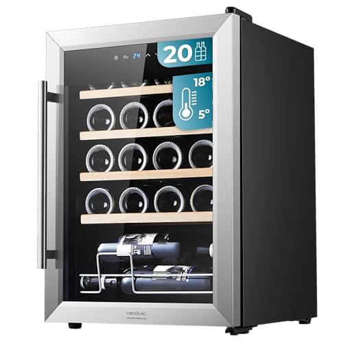 Cecotec Enoteca 24 Bottiglie - Frigorifero per Vini Bolero GrandSommelier 2050 Inox Compressor. Temperatura regolabile di 5-18 °C, alte prestazioni, funzionamento silenzioso e senza vibrazioni
