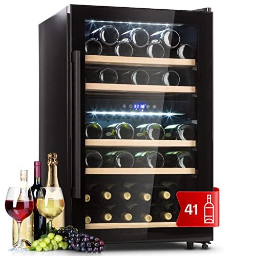 Klarstein Cantinetta Vino, Cantinetta Vino Refrigerata a Zona Doppia per Interno/Esterni, Frigo Bar, Cantina Vino con Vetrina, Mini Bar con Protezione UV, Frigo Vino Touch, 5-18°C, 41 Bottiglie