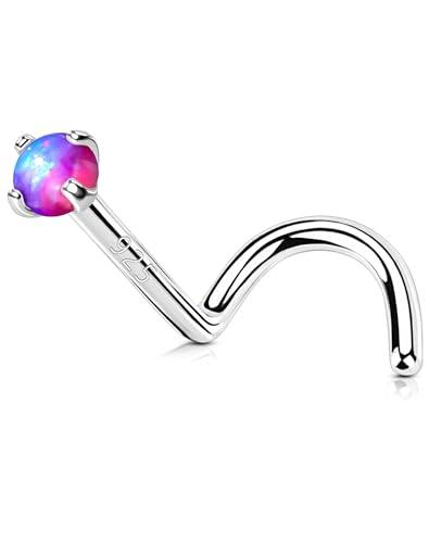 OUFER 20G S Piercing Naso Argento 925 Pirecing Naso Donna Anellino Trasparente Violet Opale Nose Ring 7 mm Gioielli Per Il Corpo