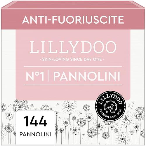 Pannolini LILLYDOO delicati sulla pelle - taglia 1 (2-5 kg), pacco scorta (144 unità), protezione contro le fuoriuscite, morbidi, senza profumi & lozioni e dermatologicamente testati