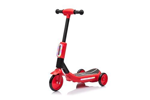 Tecnobike Shop Monopattino Elettrico per Bambini Deluxe 3 Ruote + Casco e Kit Protezioni (Rosso)