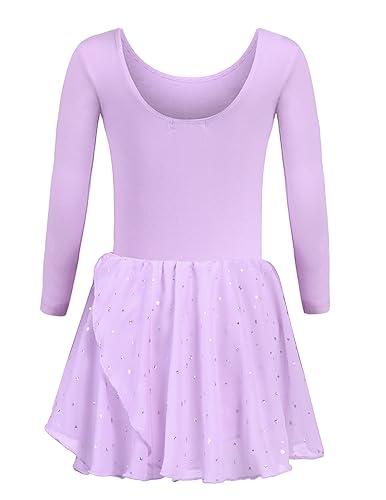 trudge - Vestito da danza per bambine, a maniche corte e lunghe, in cotone, adatto per il balletto, con gonna a tutù, Lilla A, 150 cm