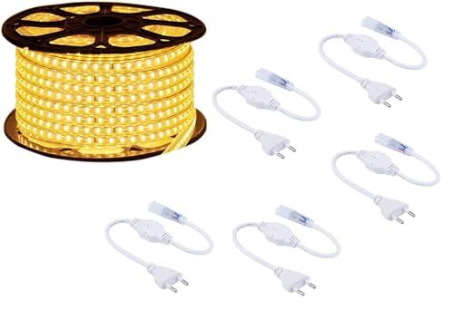 AntDau71 - Bobina Striscia Led Luminosa 100 Metri Luce Bianco Caldo 5050 220v Flessibile da Interno ed Esterno + 5 spine CW825