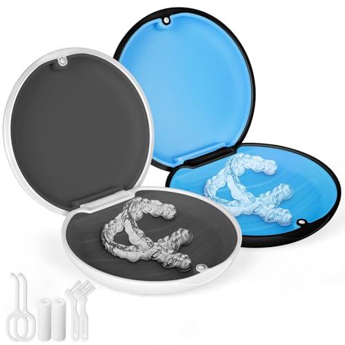 flintronic 2PCS Porta Apparecchio Denti, Contenitore per Protesi Dentarie, Resistente e Facile da Pulire, per Aligner(Nero+Bianco)