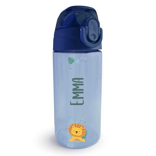 Stellasticker - Borraccia Personalizzata per Bambini con nome e un’icona - Ideale fuori casa, in gita, a scuola. Senza BPA. Lavabile in lavastoviglie, spazzola inclusa. 450 ml. (Blu scuro)