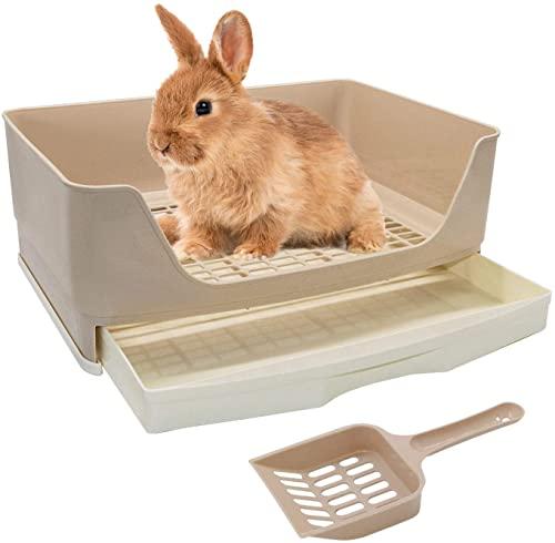 HYLYUN Lettiera per conigli, grande angolo con cassetto estraibile, per casa, gabbia per gatti, con pala durevole per piccoli animali, porcellini d'India