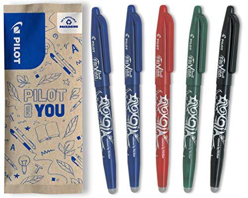 PILOT, Frixion Ball Pacco Da 5, Penna Cancellabile Al Calore Con Inchiostro Termosensibile, Penna a Sfera Ricaricabile con Gommino Integrato, 2 Blu, 1 Nero, 1 Rosso, 1 Verde, Tratto Medio