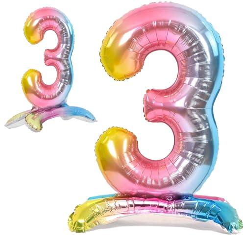 Palloncino 3° Compleanno Numero 3 Gigante Multicolore Pastello in Piedi, Palloncino XXL di 82 cm. Decorazione Compleanno. Ad Aria.