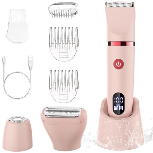 Scttomon Rasoio elettrico per donna Viso Bikini Corpo Tagliapeli corporeo per donna Epilatore per zona bikini Bikini-Trimmer Impermeabile IPX7 Display LCD Uso a secco/bagnato,rosa