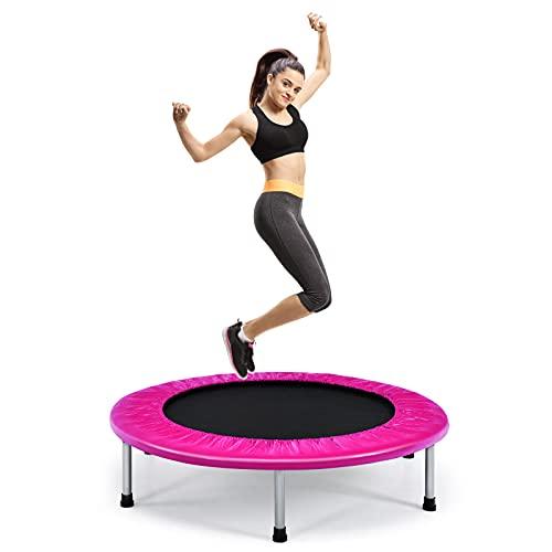 COSTWAY Trampolino Elastico Pieghevole, Tappeto Elastico da Interno con 32 Molle e 6 Gambee Cuscinetti Antiscivolo, Capacità di Carico 150 kg (Rosa)