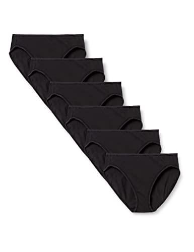 Amazon Essentials Slip Intimo A Gamba Alta in Cotone (Disponibile in Taglia Forte), Traspirante Donna, Pacco da 6, Nero, 50