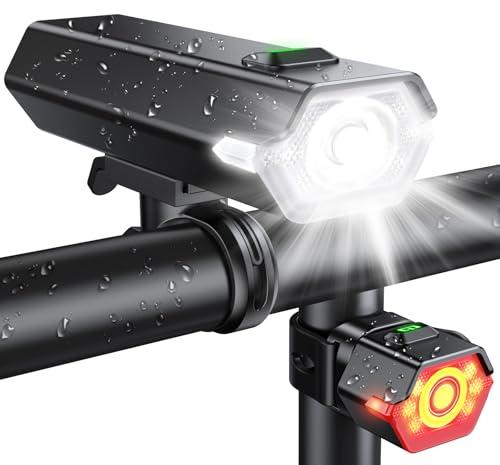 Glangeh Luci Bicicletta LED Ricaricabili USB, 4+6 Modalità & Impermeabile IP65 Luce Bici Potenti con Luce Laterali, Ricarica USB, Luci Posteriori per Moto per Guida Diurna/Notturna
