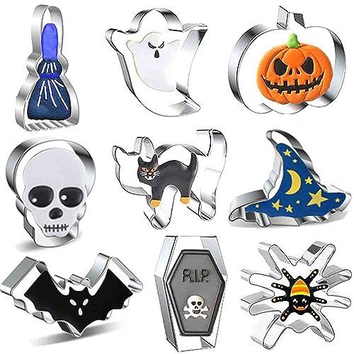 RaG Formine Biscotti Halloween 9 PCS - Stampi per Pipistrelli, Zucche, Scheletri, Fantasmi, Caramelle - Acciaio Inox