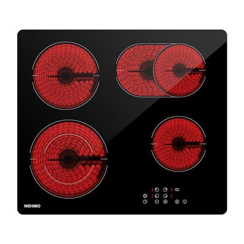 Piano cottura in Vetroceramica 4 Fuochi, WEHIMO Piano Cottura Elettrico 59cm, 7200W, 4 Zone di Cottura, Controllo Tocco, Timer, 9 Livelli di Riscaldamento