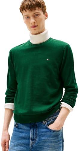 Tommy Hilfiger Uomo Pullover Essential Cotton con Scollo Rotondo, Verde (Ornamental Green Heather), S